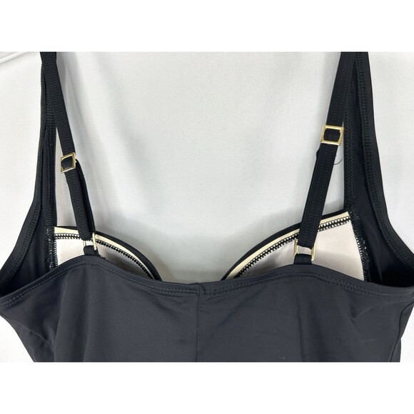 La Blanca One Piece Swimsuit Classic Black  Beige Striped Sweetheart Cup Sz 6 - Picture 6 of 7
